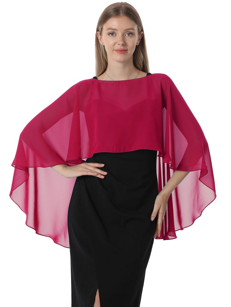 Hotshawl Capelets for women Chiffon Cape Shawls and Wraps for Evening Dress Wedding Capes Cover Up(Dark Red) - Image 4
